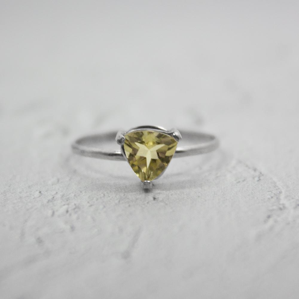 Lemon Topaz Trillion Solitaire Sterling Silver Ring - Basket Setting - Jewelry & Watches - Bijou Her -  -  - 