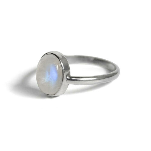 Rainbow Moonstone Open Bezel Sterling Silver Ring - Affordable and Unique Jewelry - Jewelry & Watches - Bijou Her - Size -  - 