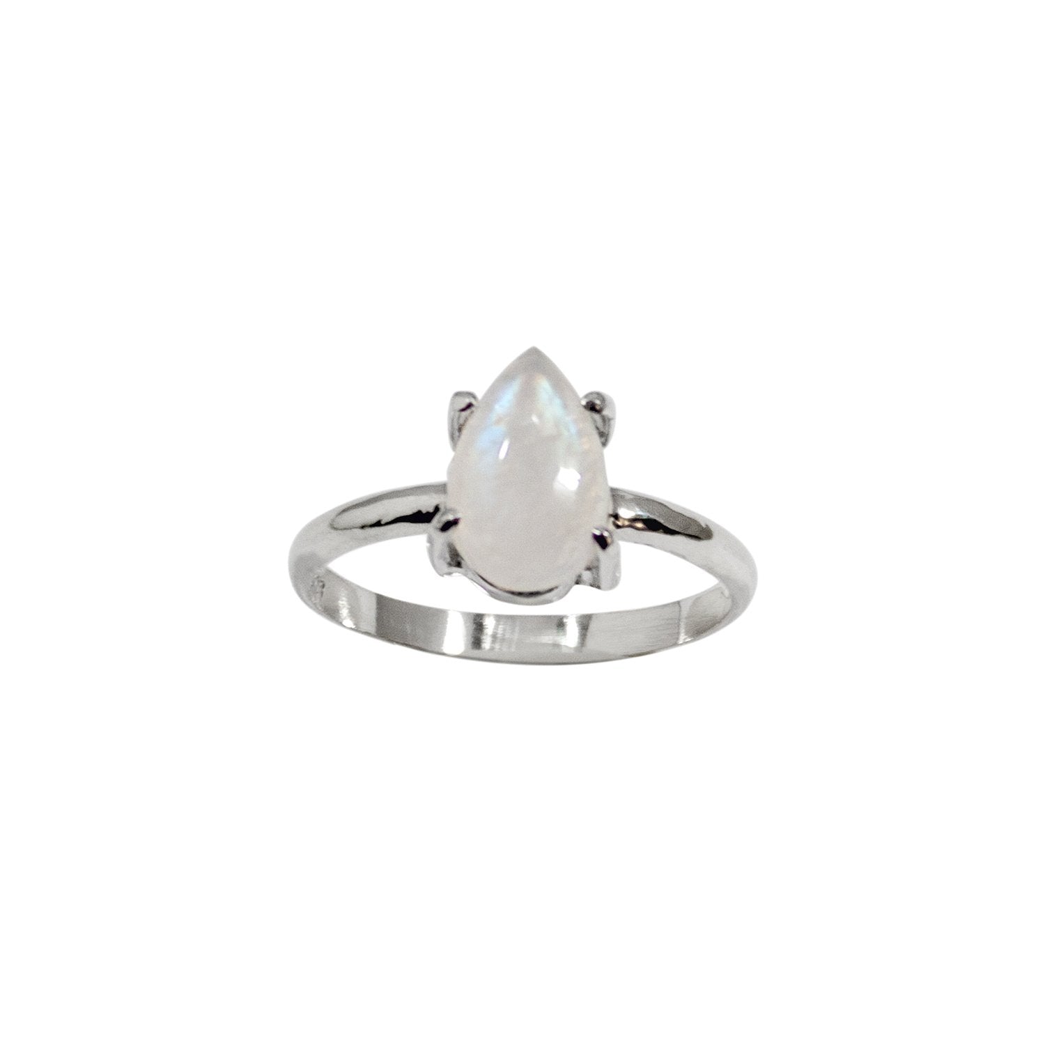 Rainbow Moonstone Pear Claw Ring in Sterling Silver - Unique Solitaire - Jewelry & Watches - Bijou Her -  -  - 