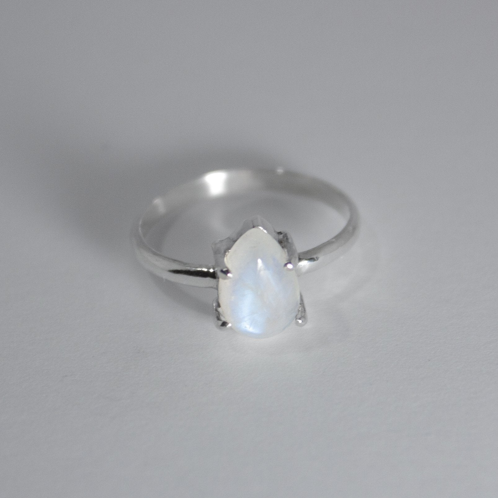 Rainbow Moonstone Pear Claw Ring in Sterling Silver - Unique Solitaire - Jewelry & Watches - Bijou Her -  -  - 