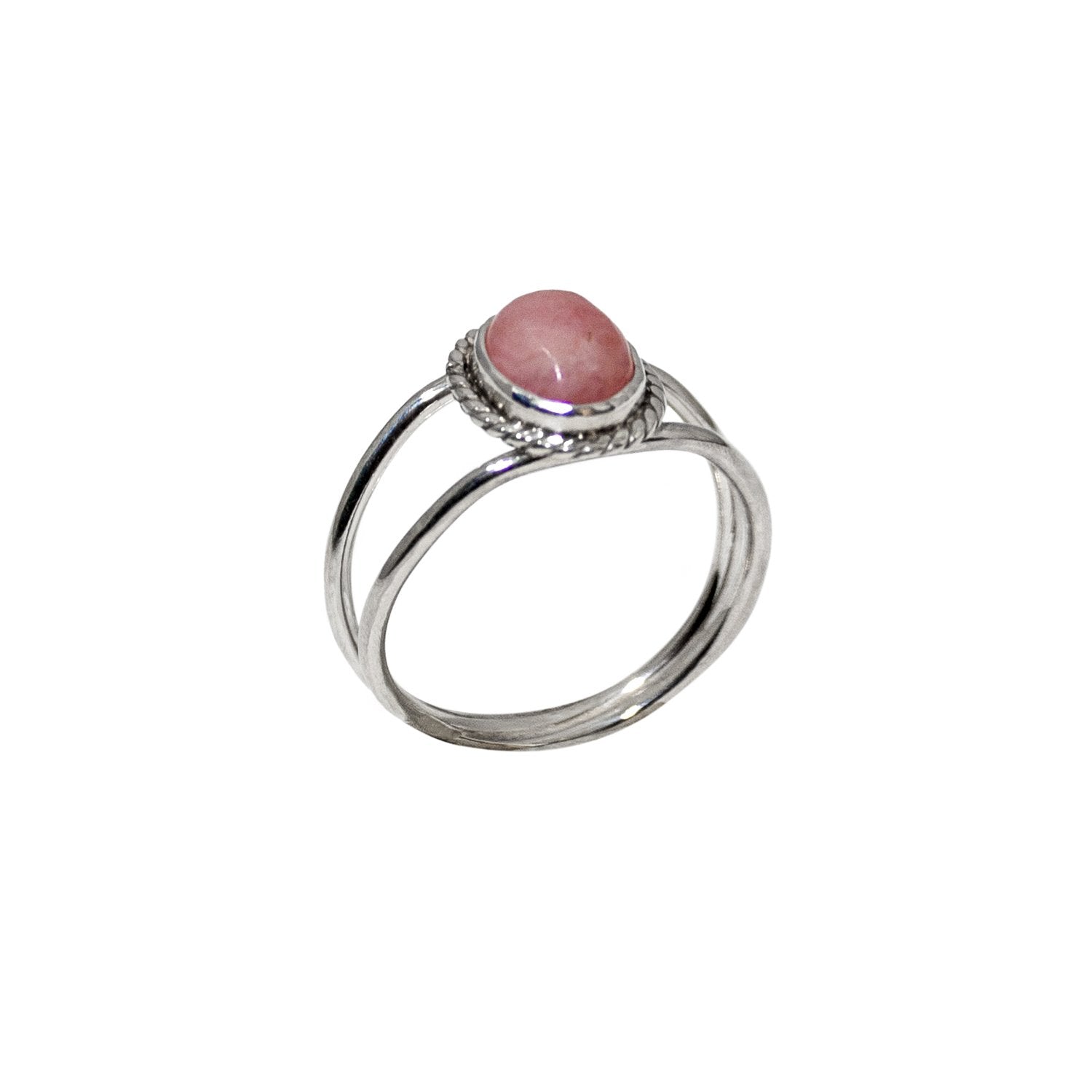 Pink Opal Double Band Sterling Silver Bezel Ring - Emotional Healing Stone - Jewelry & Watches - Bijou Her -  -  - 