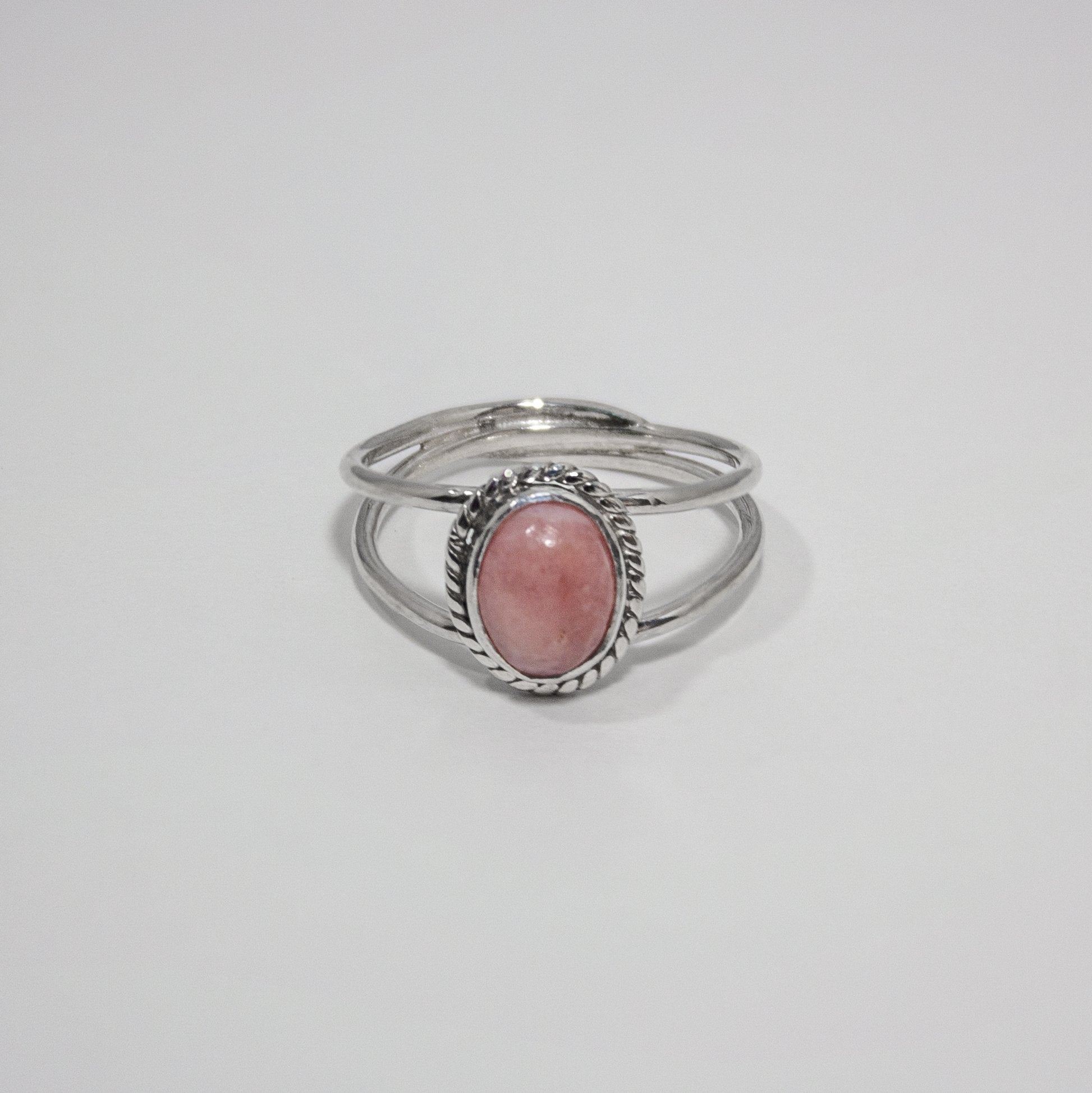 Pink Opal Double Band Sterling Silver Bezel Ring - Emotional Healing Stone - Jewelry & Watches - Bijou Her -  -  - 
