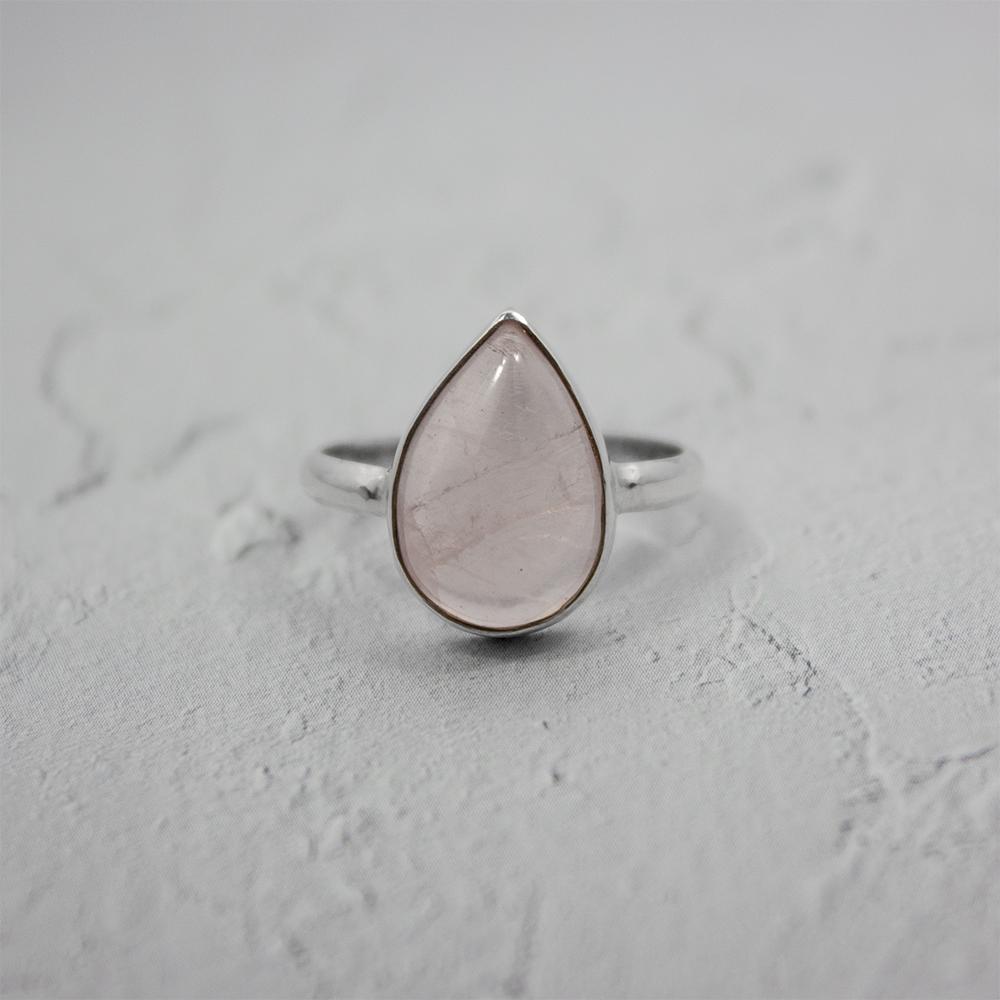 Pear Rose Quartz Sterling Silver Open Bezel Ring - Handcrafted in the US, AA Grade, 0.17 Carat Cabochon - Jewelry & Watches - Bijou Her -  -  - 