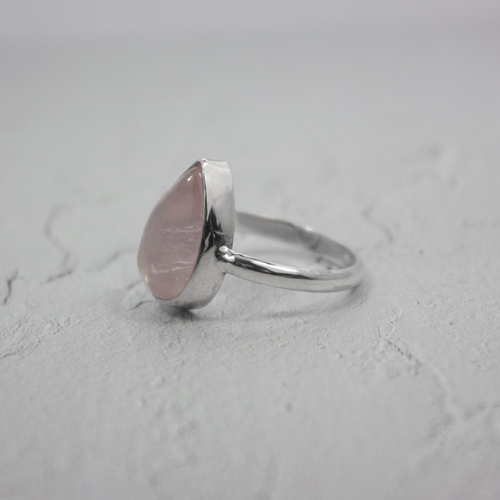 Pear Rose Quartz Sterling Silver Open Bezel Ring - Handcrafted in the US, AA Grade, 0.17 Carat Cabochon - Jewelry & Watches - Bijou Her -  -  - 