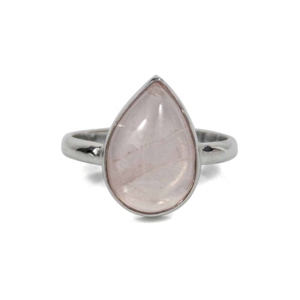 Pear Rose Quartz Sterling Silver Open Bezel Ring - Handcrafted in the US, AA Grade, 0.17 Carat Cabochon - Jewelry & Watches - Bijou Her -  -  - 