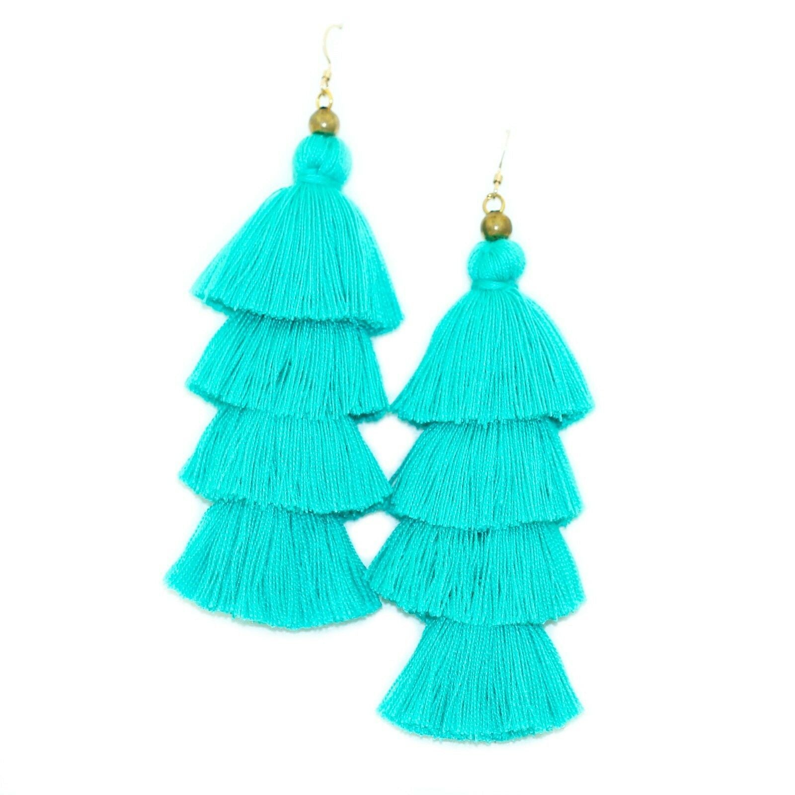 Vibrant Fringe Earrings - Hypoallergenic, Gold Wires, 4.5" Length - Earrings - Bijou Her -  -  - 