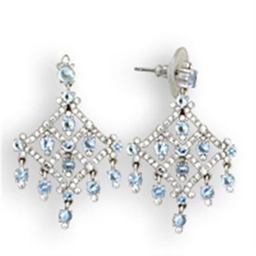 Rhodium Sterling Silver Earrings with Top Grade Crystal - Sea Blue, 30% OFF - Jewelry & Watches - Bijou Her -  -  - 