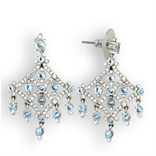 Rhodium Sterling Silver Earrings with Top Grade Crystal - Sea Blue, 30% OFF - Jewelry & Watches - Bijou Her - Title -  - 