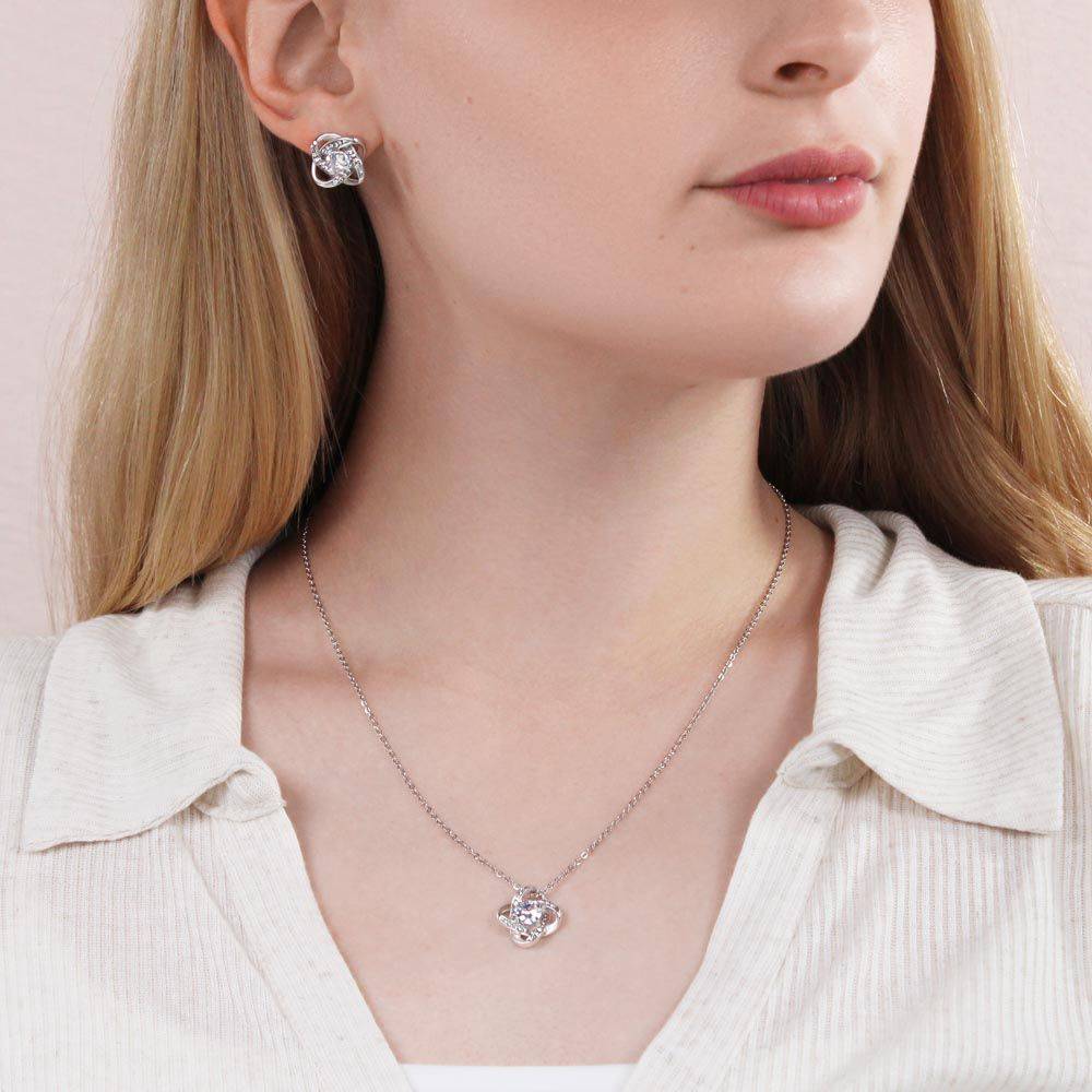 Love Knot Earrings & Necklace Set - 14k White Gold CZ Jewelry - Jewelry & Watches - Bijou Her -  -  - 