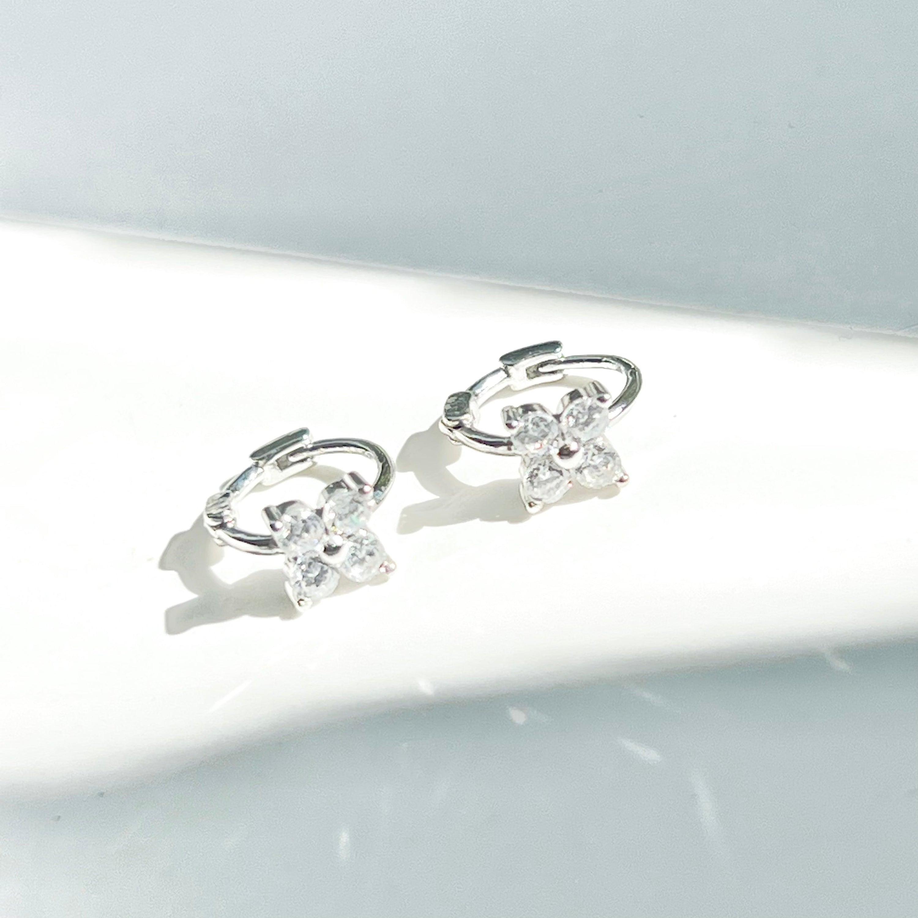 Silver Hydrangea Flower Hoop Earrings - Mini Sterling Silver Jewelry Gift Boxed - Jewelry & Watches - Bijou Her -  -  - 