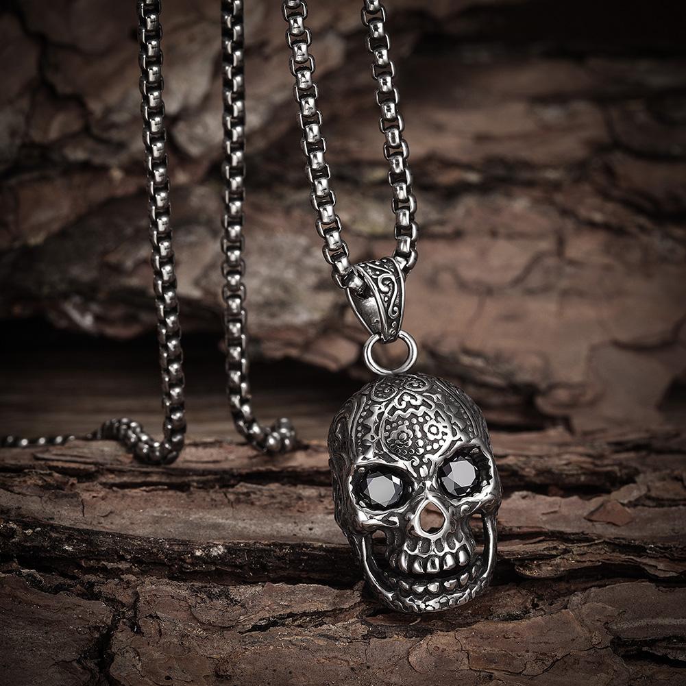 Hypoallergenic Men's Black Skull Necklace - Personalized Fashion Jewelry - Jewelry & Watches - Bijou Her -  -  - 