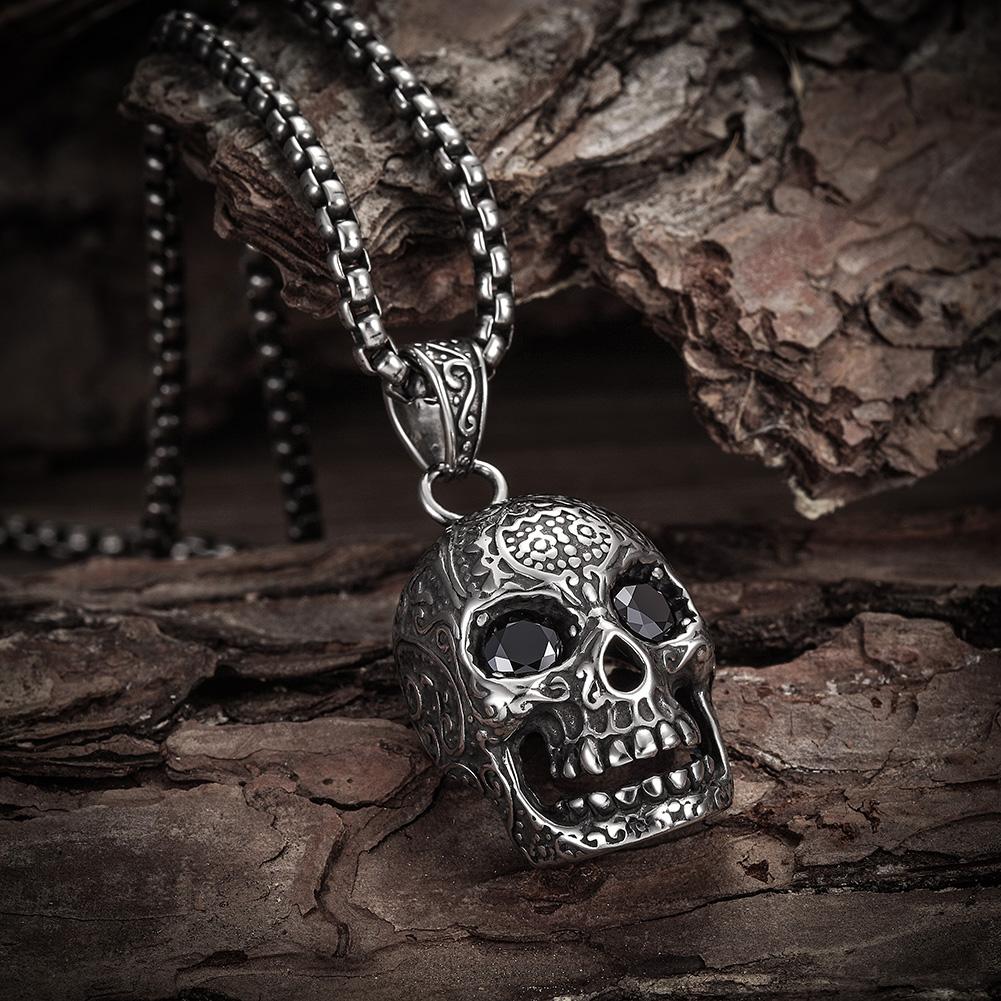 Hypoallergenic Men's Black Skull Necklace - Personalized Fashion Jewelry - Jewelry & Watches - Bijou Her -  -  - 