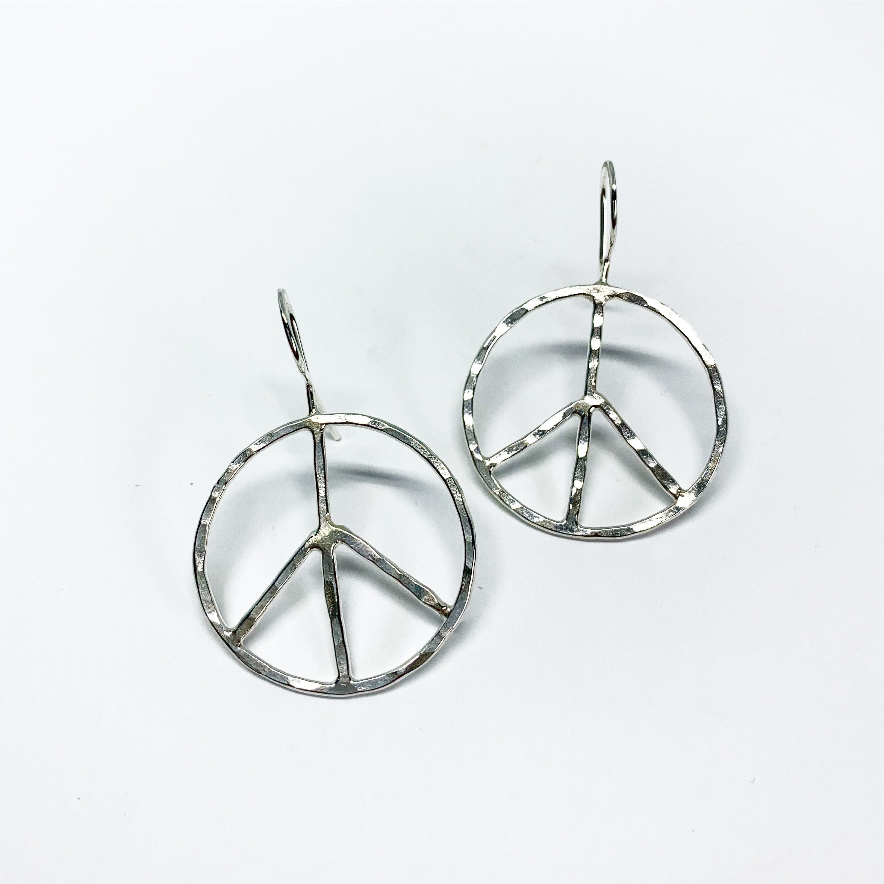 Rustic Peace Sign Earrings - Handmade Hammered Hoops for Any Outfit - Jewelry & Watches - Bijou Her -  -  - 