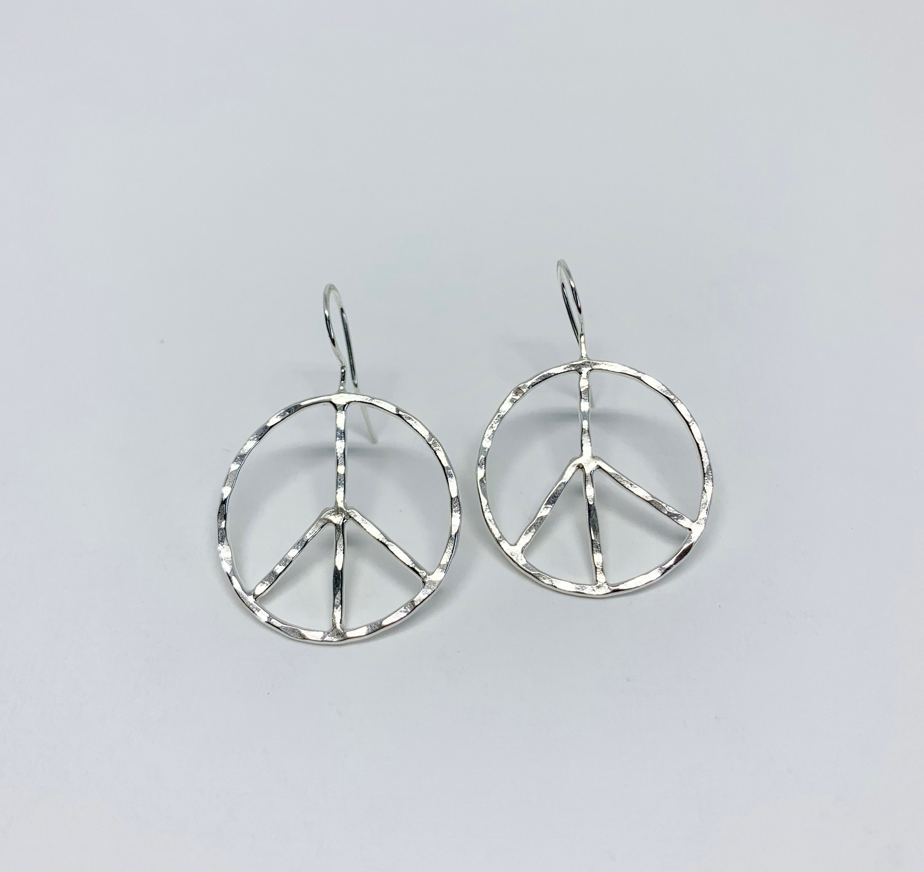 Rustic Peace Sign Earrings - Handmade Hammered Hoops for Any Outfit - Jewelry & Watches - Bijou Her -  -  - 