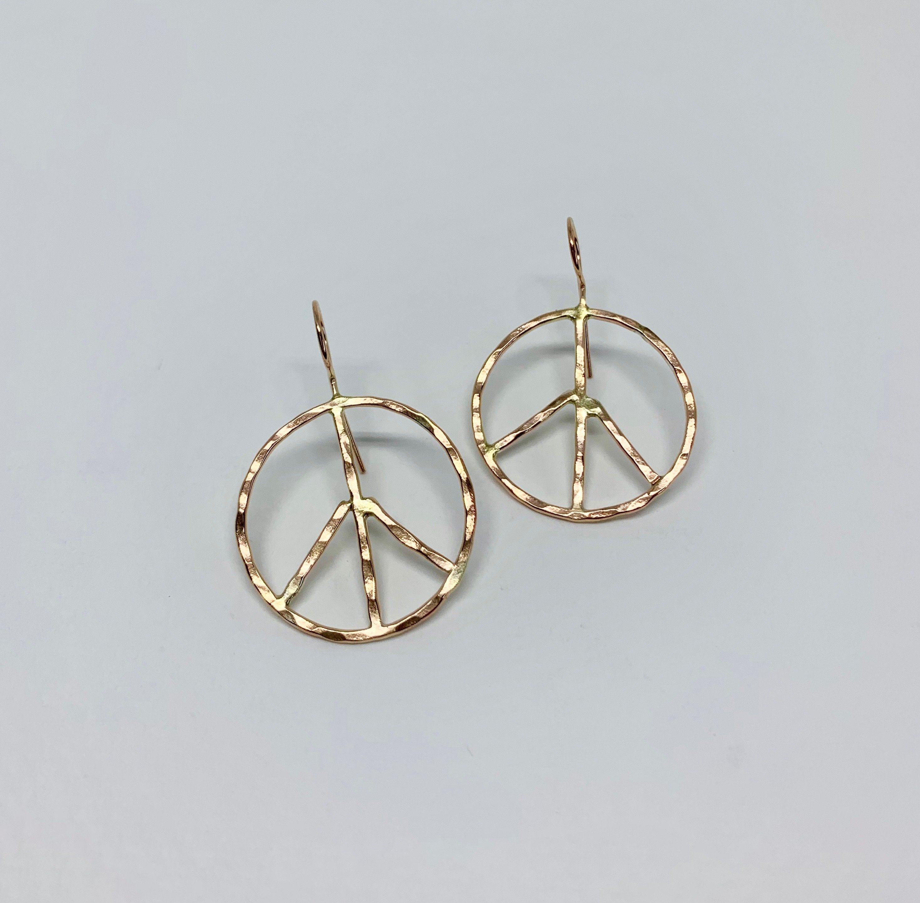 Rustic Peace Sign Earrings - Handmade Hammered Hoops for Any Outfit - Jewelry & Watches - Bijou Her -  -  - 