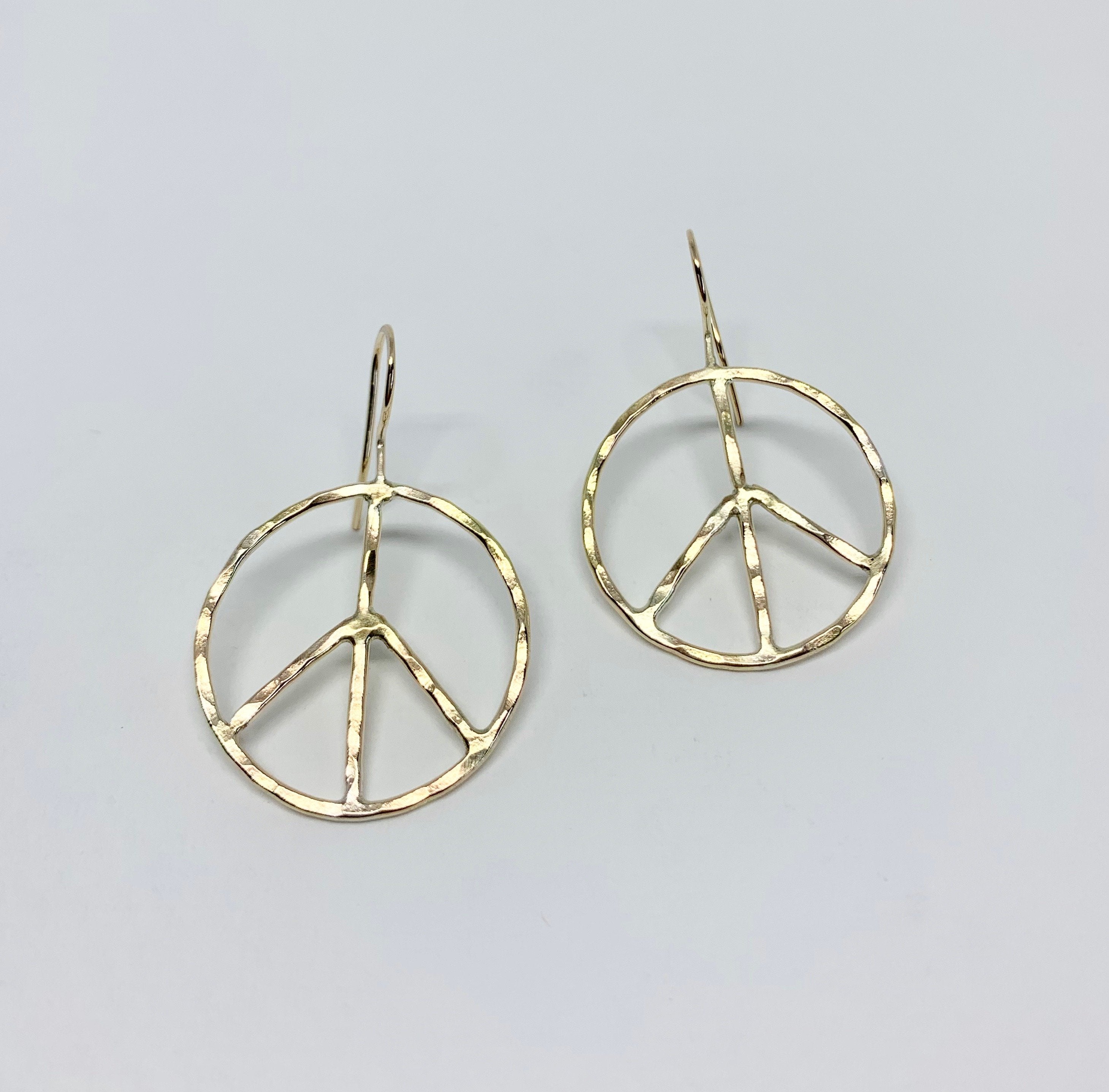 Rustic Peace Sign Earrings - Handmade Hammered Hoops for Any Outfit - Jewelry & Watches - Bijou Her -  -  - 