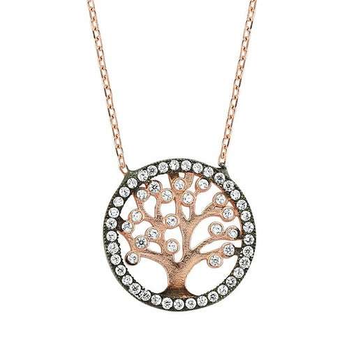 Sterling Silver Tree of Life Necklace with CZ Crystal Pendant - Jewelry & Watches - Bijou Her - Color -  - 