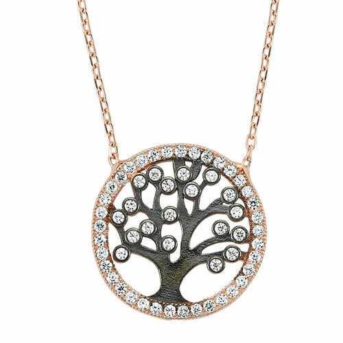 Sterling Silver Tree of Life Necklace with CZ Crystal Pendant - Jewelry & Watches - Bijou Her - Color -  - 