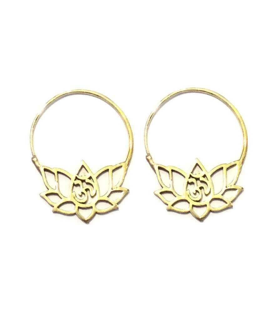 Handmade Gold Om Lotus Flower Earrings - Hypoallergenic Brass and Silver Jewelry for Sensitive Skin - Jewelry & Watches - Bijou Her -  -  - 