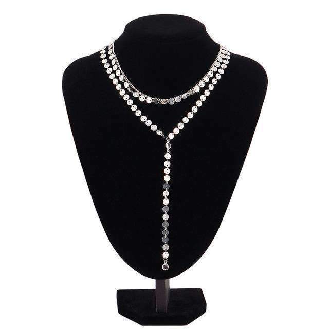 Stylish Three Layer Lariat Necklace with Rhinestone Pendants - Necklaces - Bijou Her -  -  - 