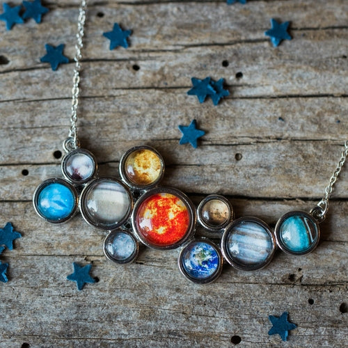 Solar System Bib Necklace - Colorful Cosmic Pendant with Sun and Planets - Jewelry & Watches - Bijou Her - Color -  - 