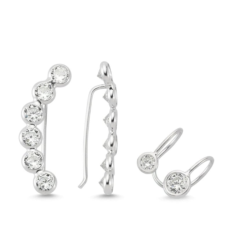 Leah Silver Ear Cuffs & Climber Earrings Set - Jewelry & Watches - Bijou Her -  -  - 