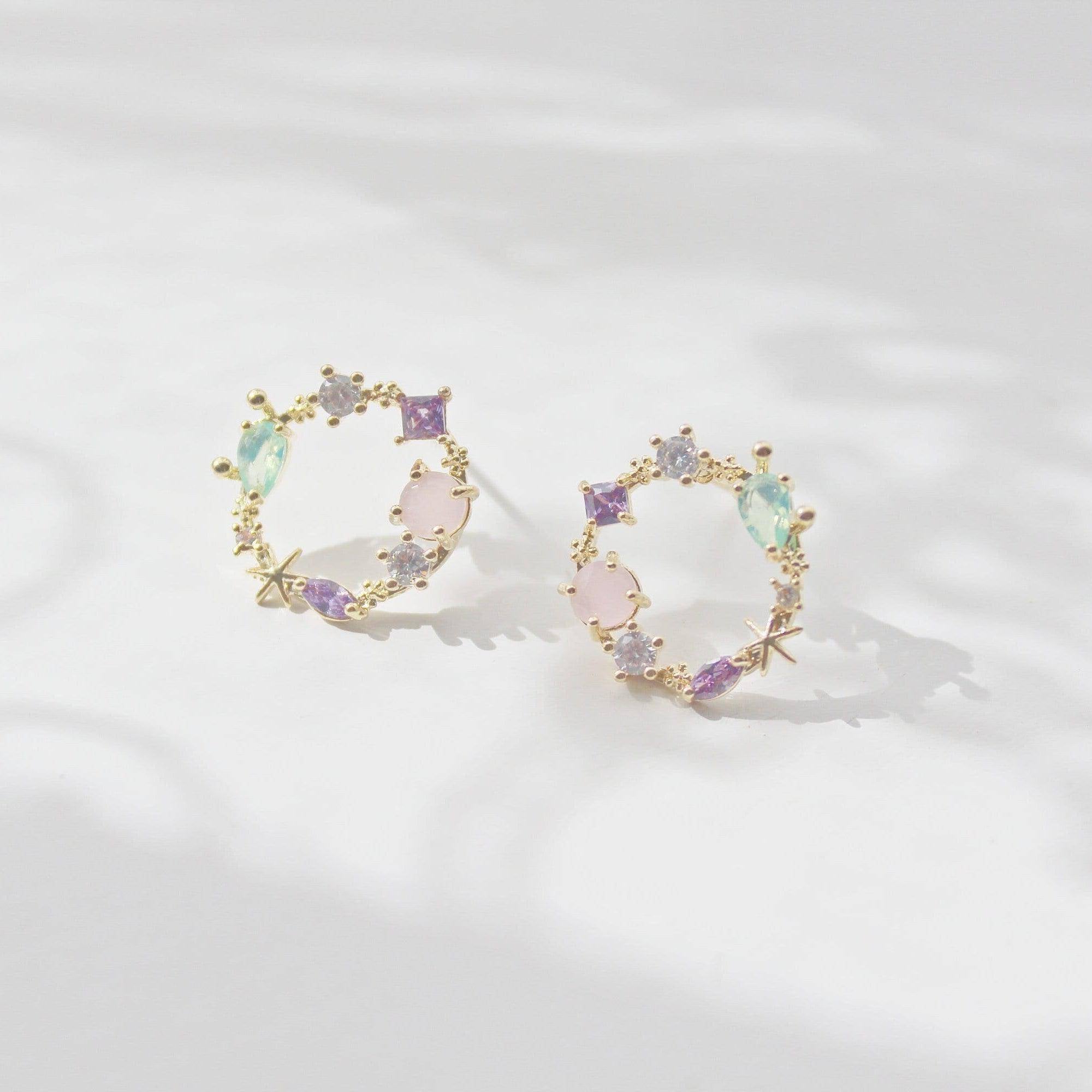 Summer Sea Treasures Earrings - Seashell and Starfish Purple Crystal - Jewelry & Watches - Bijou Her -  -  - 
