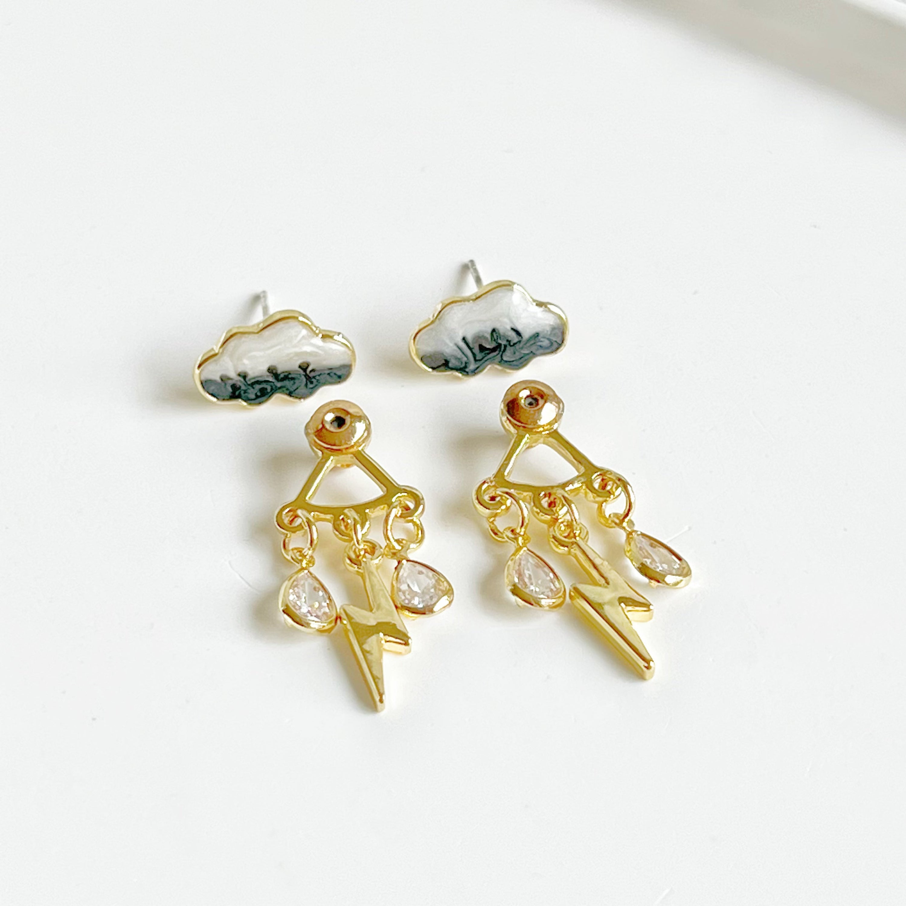 Handmade Thunderstorm Rain Cloud Earrings - Positive Symbol of Rainbows and Positivity in Sterling Silver and Gold Plated Bronze - Jewelry & Watches - Bijou Her -  -  - 