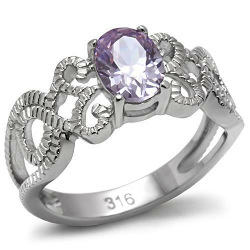 High Polished Stainless Steel Ring with AAA Grade CZ - Light Amethyst Color - Jewelry & Watches - Bijou Her - Size -  - 