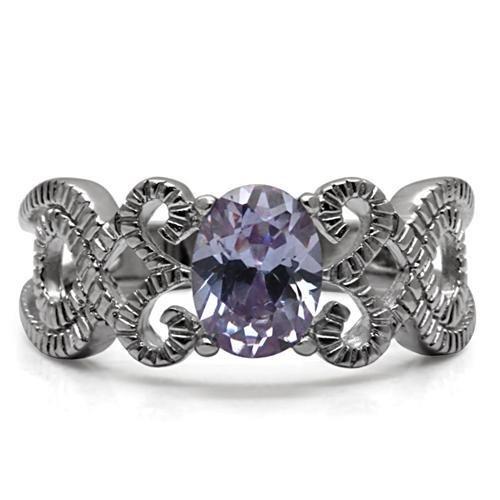 High Polished Stainless Steel Ring with AAA Grade CZ - Light Amethyst Color - Jewelry & Watches - Bijou Her -  -  - 