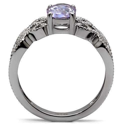 High Polished Stainless Steel Ring with AAA Grade CZ - Light Amethyst Color - Jewelry & Watches - Bijou Her -  -  - 