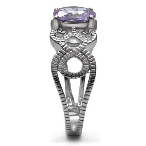 High Polished Stainless Steel Ring with AAA Grade CZ - Light Amethyst Color - Jewelry & Watches - Bijou Her -  -  - 