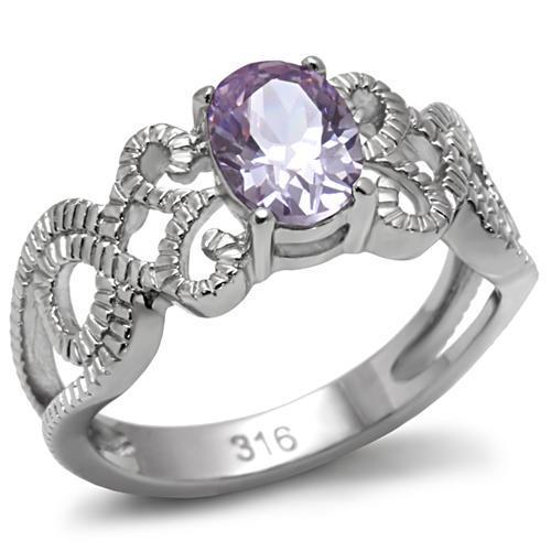 High Polished Stainless Steel Ring with AAA Grade CZ - Light Amethyst Color - Jewelry & Watches - Bijou Her -  -  - 