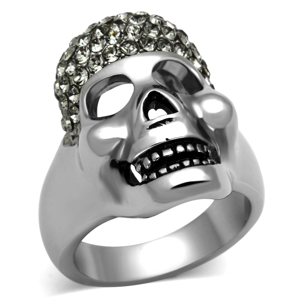 High Polished Stainless Steel Ring with Black Diamond Crystal - Mystic Skull Style for Women - Rings - Bijou Her -  -  - 