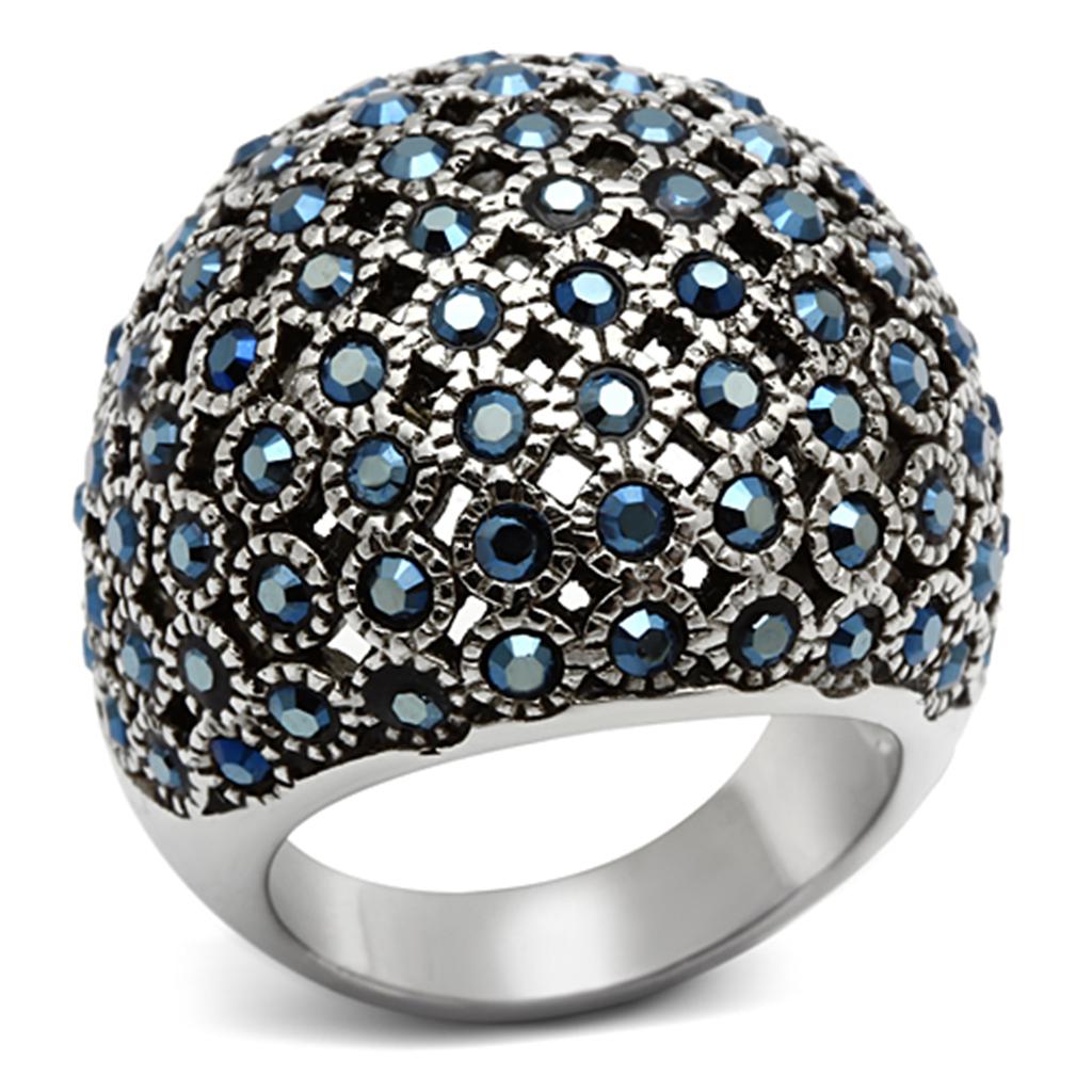 High Polished Stainless Steel Ring with Aquamarine AB Crystal - Tusk Collection - Jewelry & Watches - Bijou Her -  -  - 