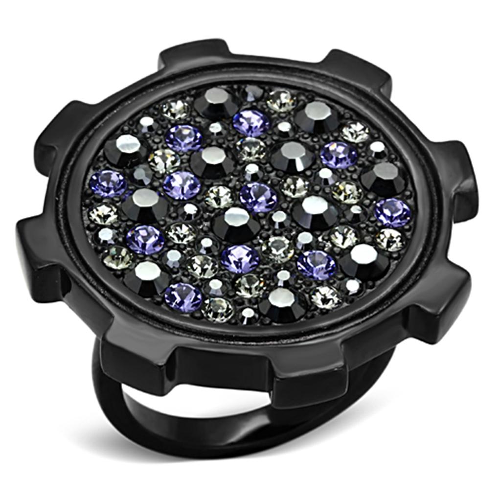 Multi-Color Top Grade Crystal Ring with IP Black Stainless Steel Plating - Rings - Bijou Her -  -  - 