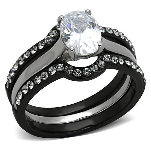 Two-Tone Black Stainless Steel Ring with AAA CZ - Ships in 1 Day - Jewelry & Watches - Bijou Her -  -  - 