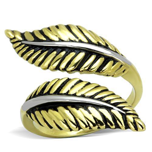 Two-Tone IP Gold Stainless Steel Ring with Jet Epoxy Stone - Fast Shipping - Rings - Bijou Her -  -  - 