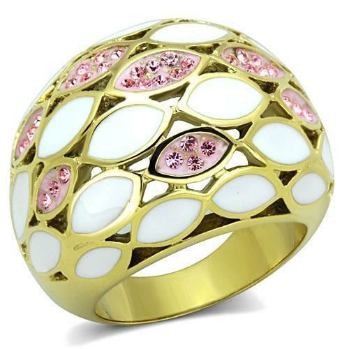 IP Gold Stainless Steel Ring with Top Grade Crystal - Light Rose - Jewelry & Watches - Bijou Her - Size -  - 