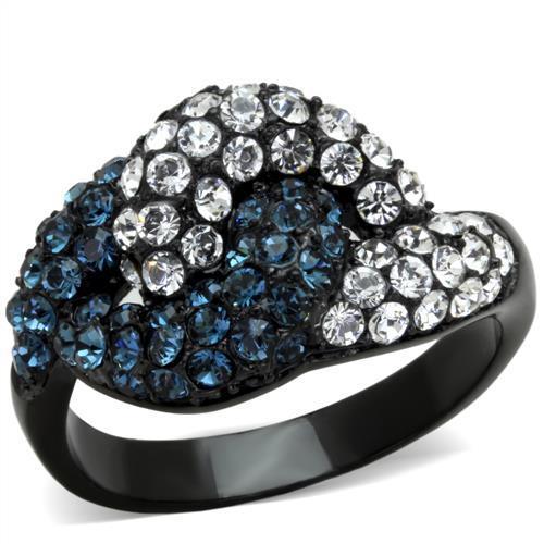 IP Black Stainless Steel Ring with Top Grade Crystal - Montana Color - Rings - Bijou Her -  -  - 