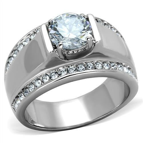 High Polished Stainless Steel Ring with AAA CZ Stone - Ships in 1 Day - Rings - Bijou Her - Size -  - 