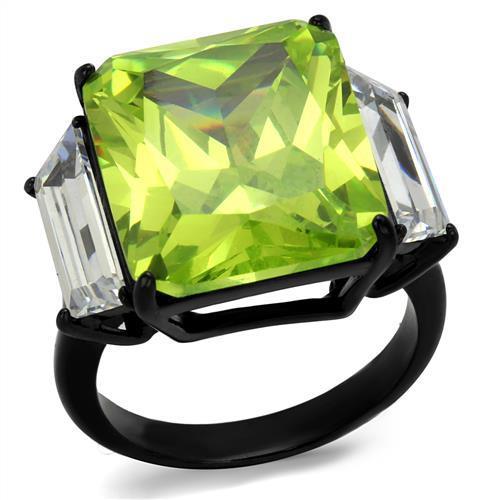 IP Black Stainless Steel Ring with AAA Grade CZ Stone - Apple Green Color - Rings - Bijou Her -  -  - 