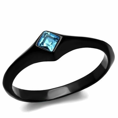 IP Black Stainless Steel Ring with Top Grade Crystal - Sea Blue Color, Ships in 1 Day - Jewelry & Watches - Bijou Her - Size -  - 