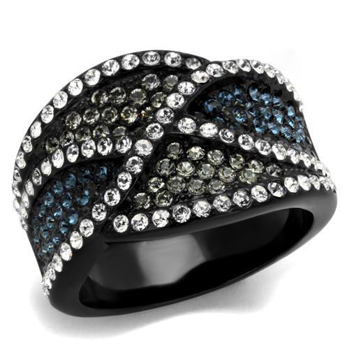 IP Black Stainless Steel Ring with Top Grade Crystal - Montana Color - Rings - Bijou Her -  -  - 