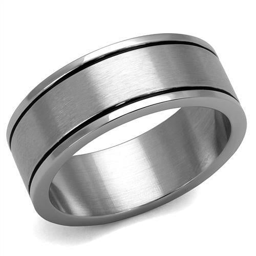 High Polished Stainless Steel Ring with Jet Epoxy Center Stone - 7.60g Weight - Jewelry & Watches - Bijou Her - Size -  - 
