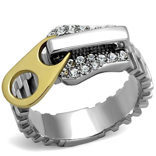 Two-Tone IP Gold Stainless Steel Ring with Top Grade Crystal - Rings - Bijou Her -  -  - 