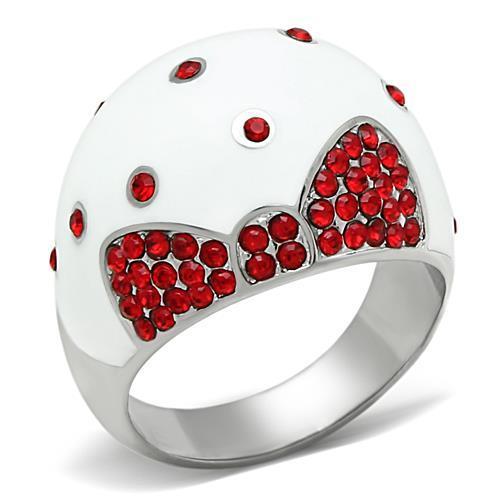 High Polished Stainless Steel Ring with Top Grade Crystal - Ruby Color, 8.20g Weight - Jewelry & Watches - Bijou Her -  -  - 