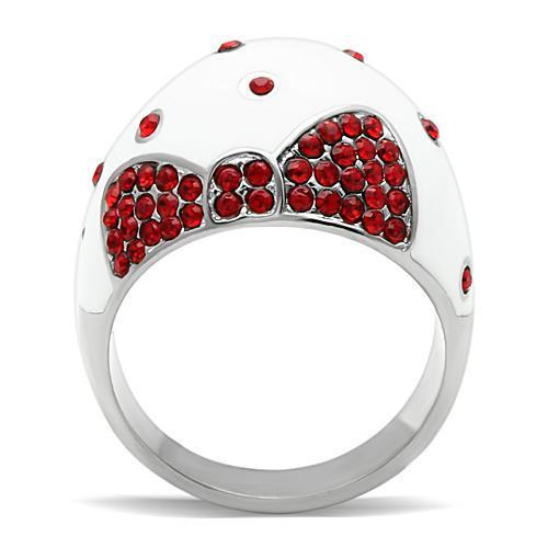 High Polished Stainless Steel Ring with Top Grade Crystal - Ruby Color, 8.20g Weight - Jewelry & Watches - Bijou Her -  -  - 