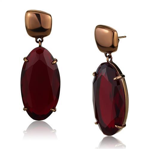 Stainless Steel Coffee Drop Earrings with Synthetic Glass Stone - Siam Color - Earrings - Bijou Her -  -  - 