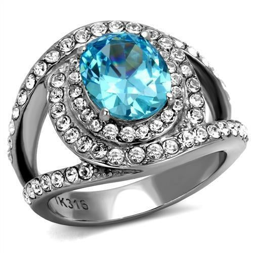 High Polished Stainless Steel Ring - Synthetic Glass Center Stone, Sea Blue Color, 7.45g Weight, Ships in 1 Day - Rings - Bijou Her - Size -  - 